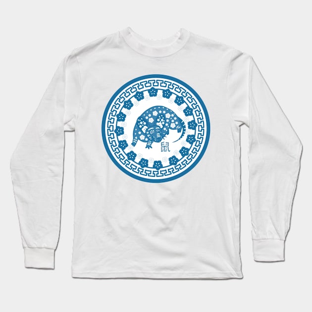 China Porcelain Rat (Porcelain Blue) Long Sleeve T-Shirt by Rad Rat Studios